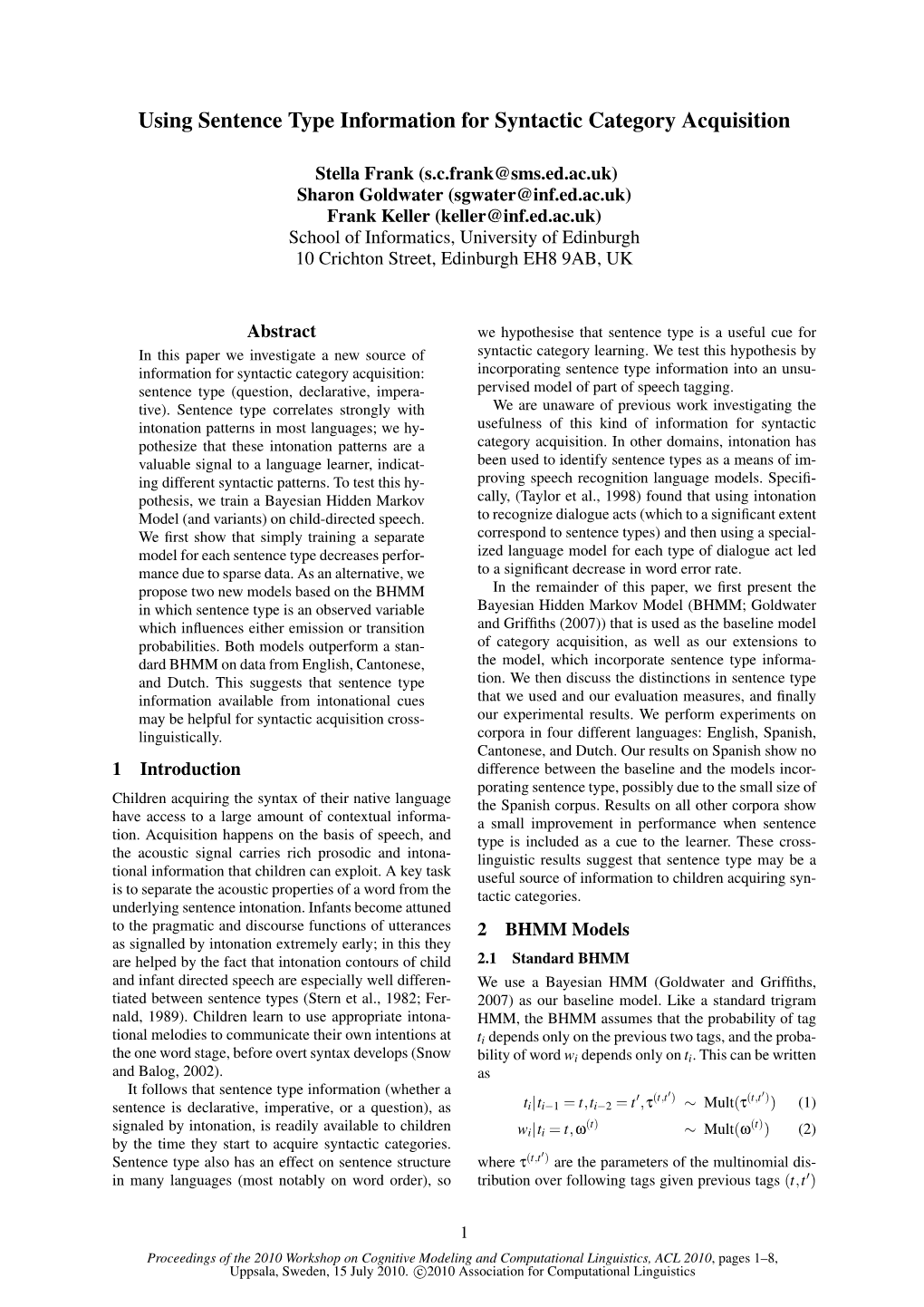 Using Sentence Type Information for Syntactic Category Acquisition