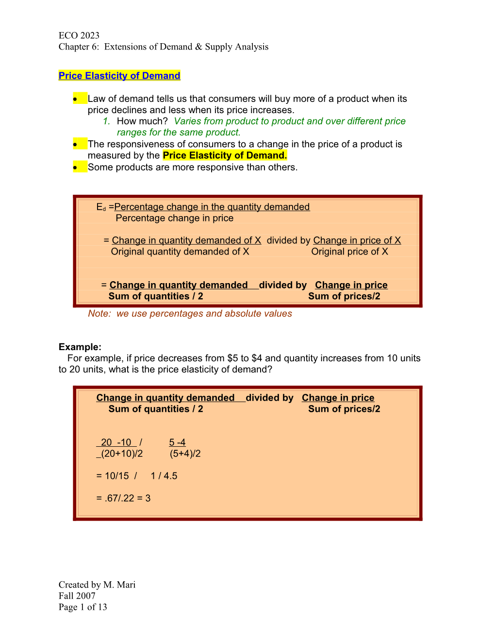 Price Elasticity of Demand