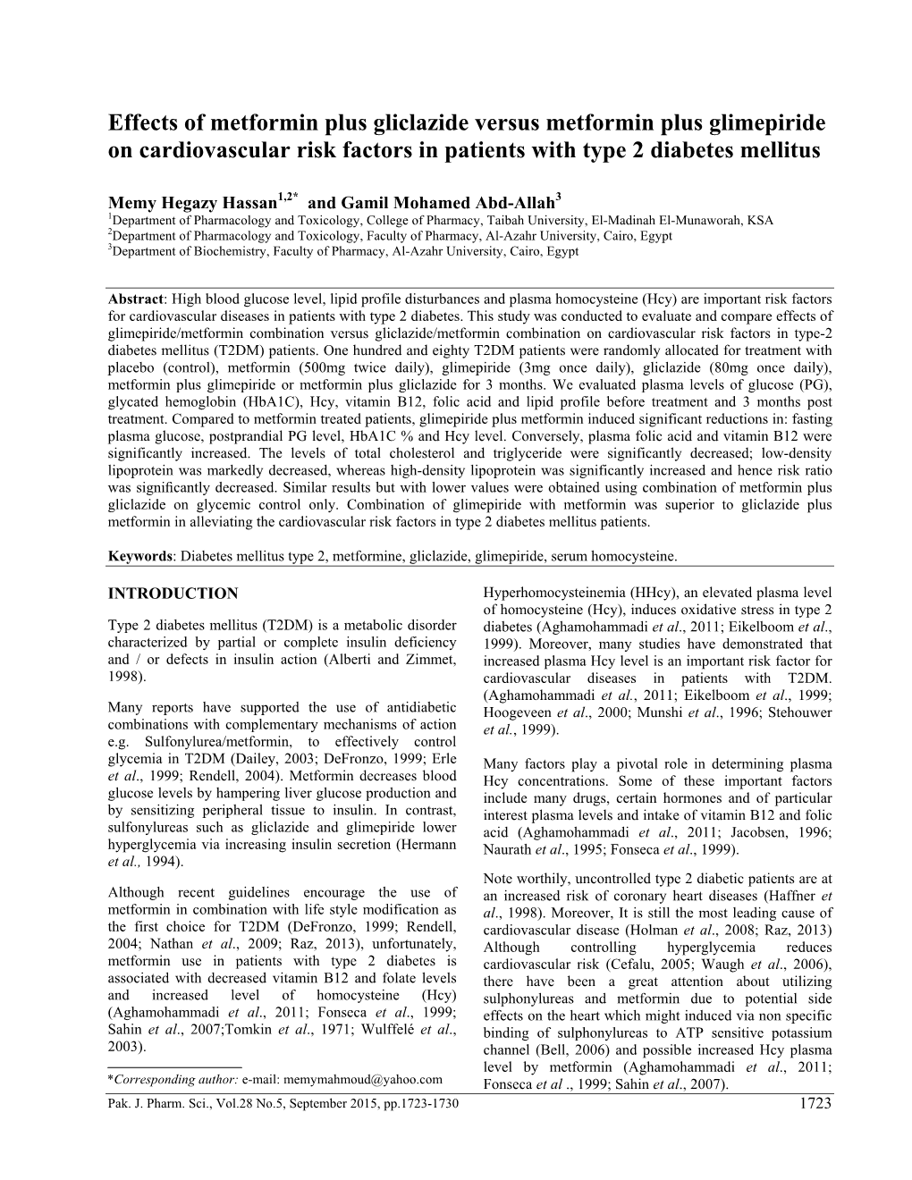 Effects of Metformin Plus Gliclazide Versus Metformin Plus Glimepiride on Cardiovascular Risk Factors in Patients with Type 2 Diabetes Mellitus