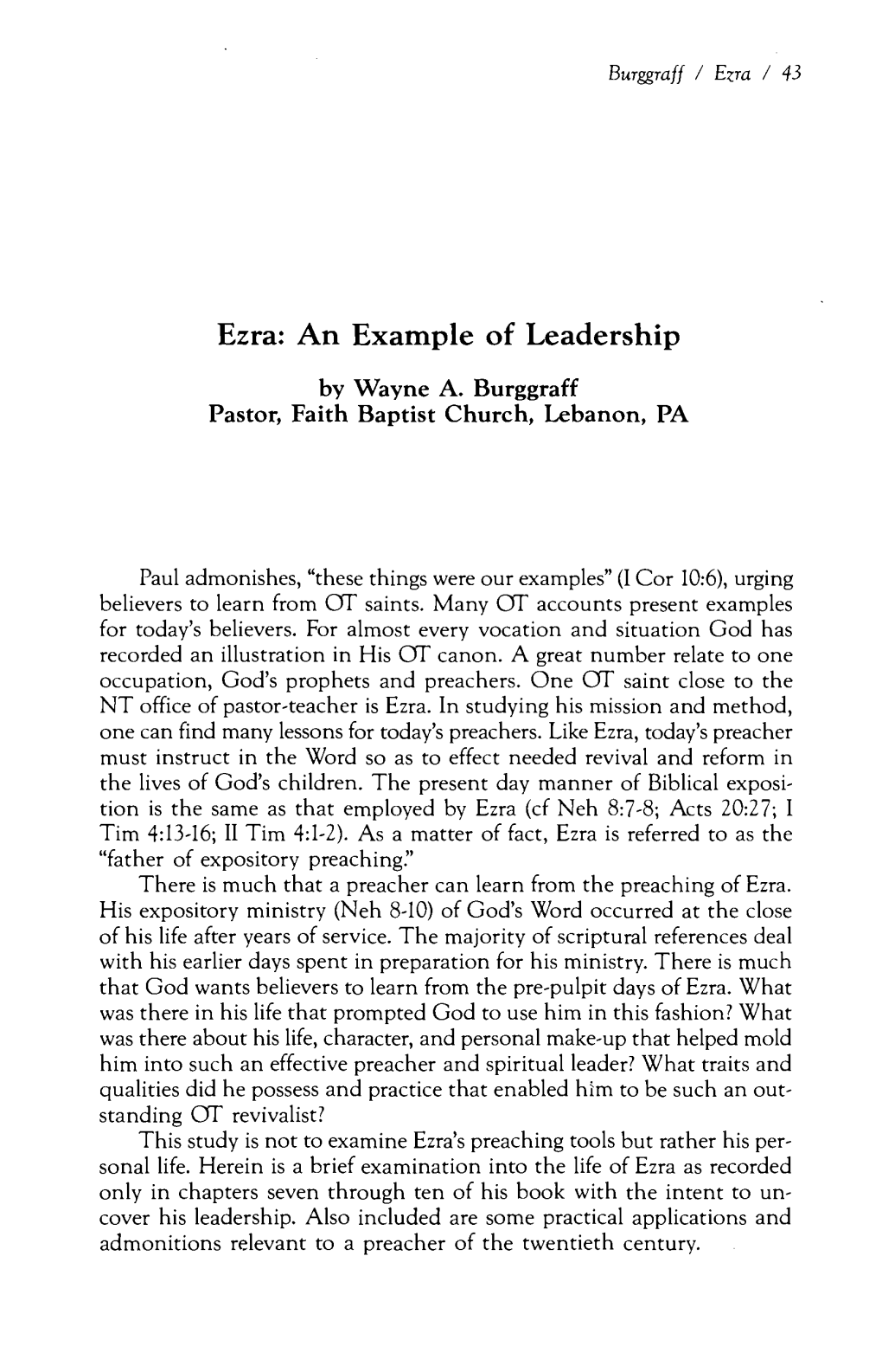 Ezra: an Example of Leadership