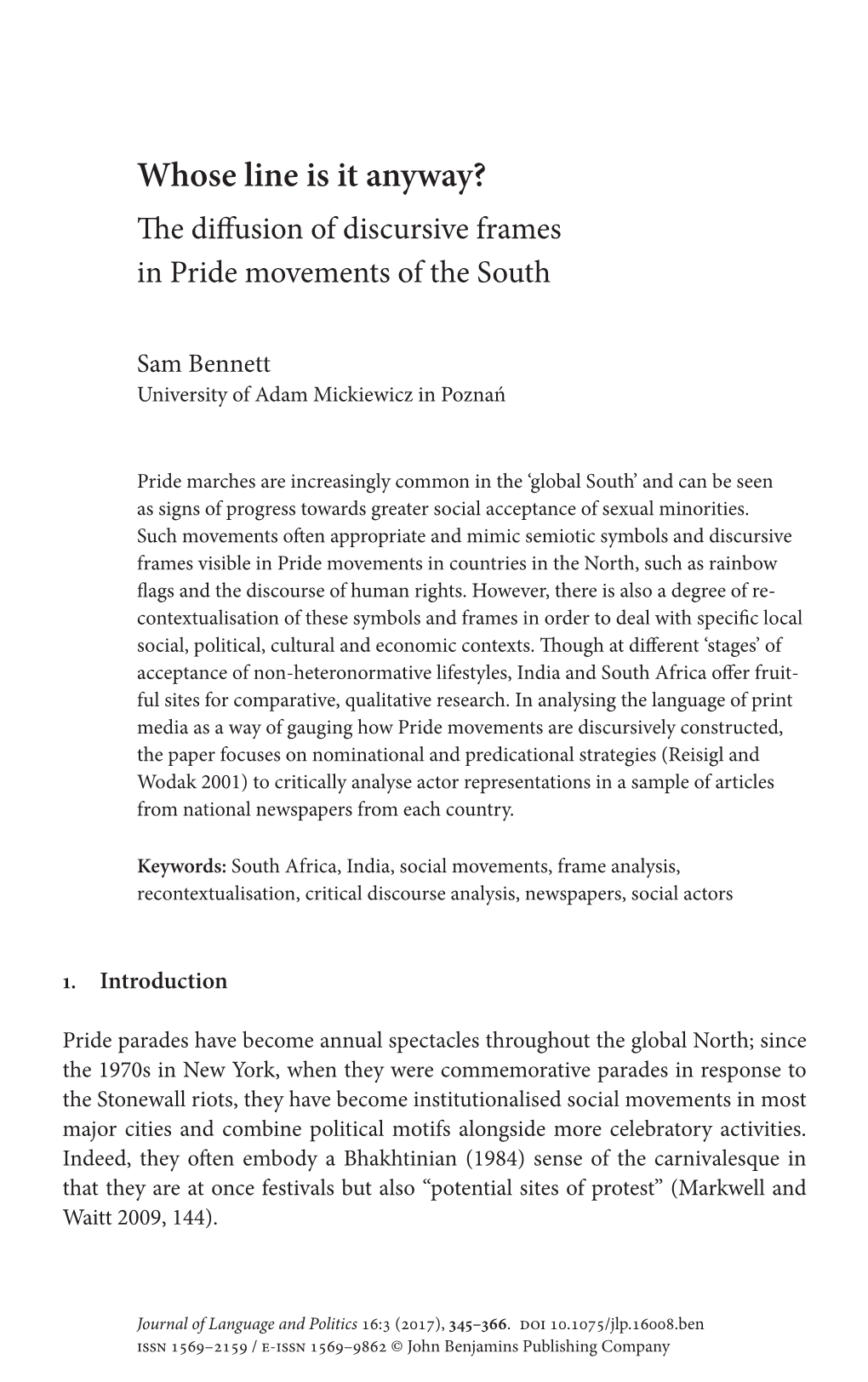 Whose Line Is It Anyway? the Diffusion of Discursive Frames in Pride Movements of the South