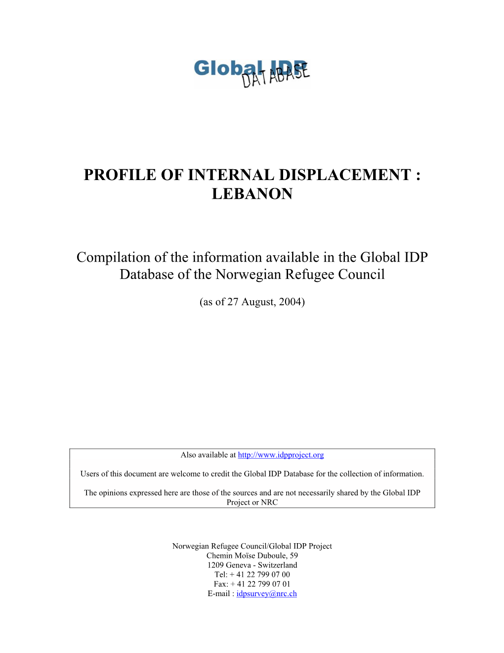 Profile of Internal Displacement : Lebanon