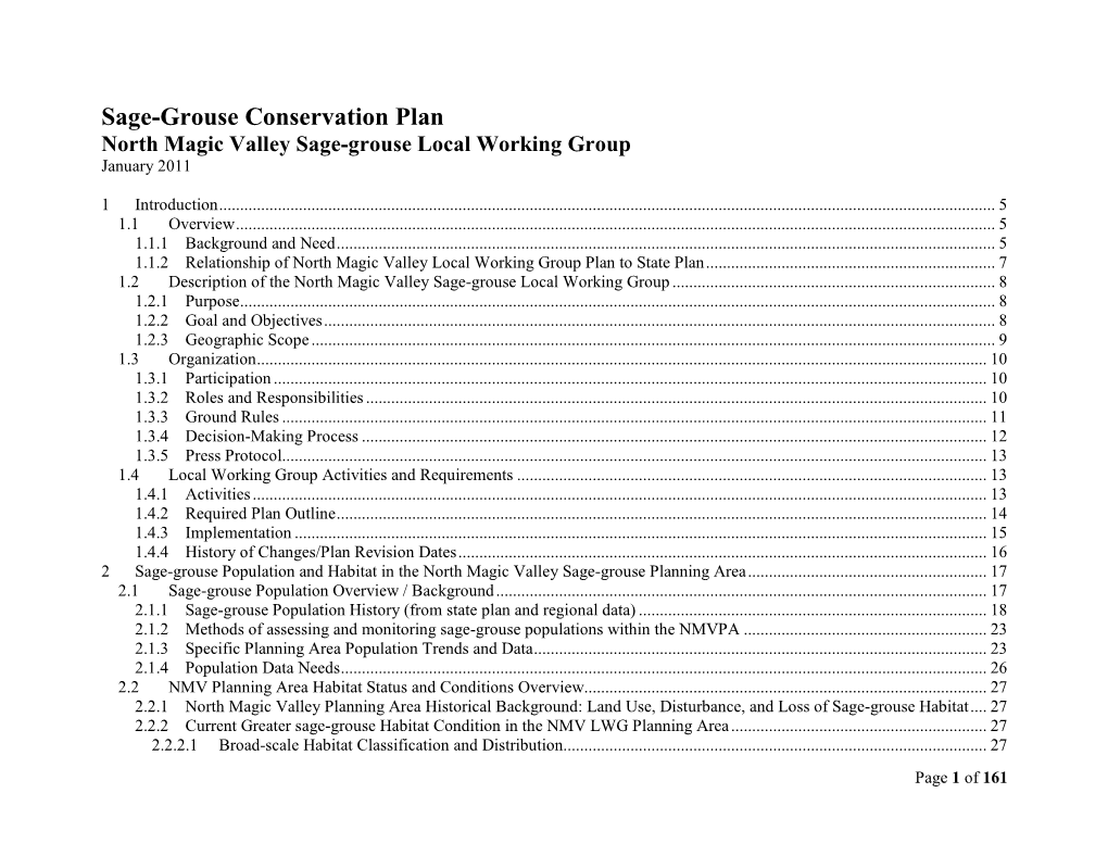 North Magic Valley Sage-Grouse Local Working Group January 2011