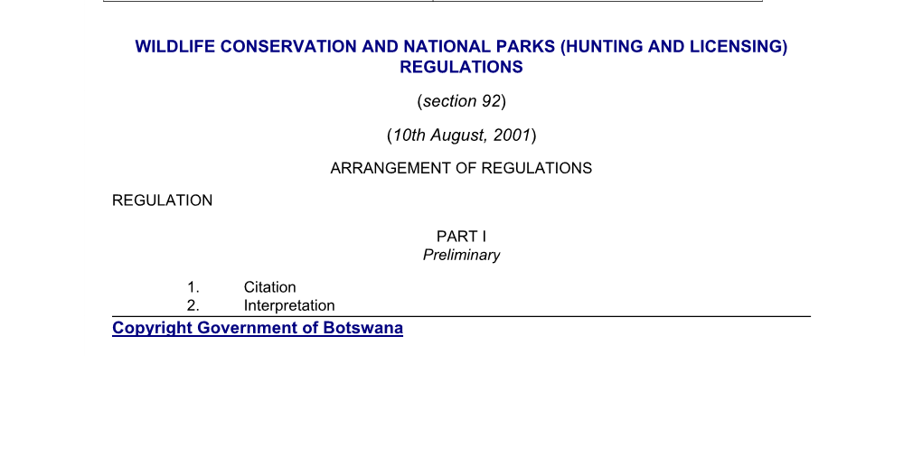 (Hunting and Licensing) Regulations