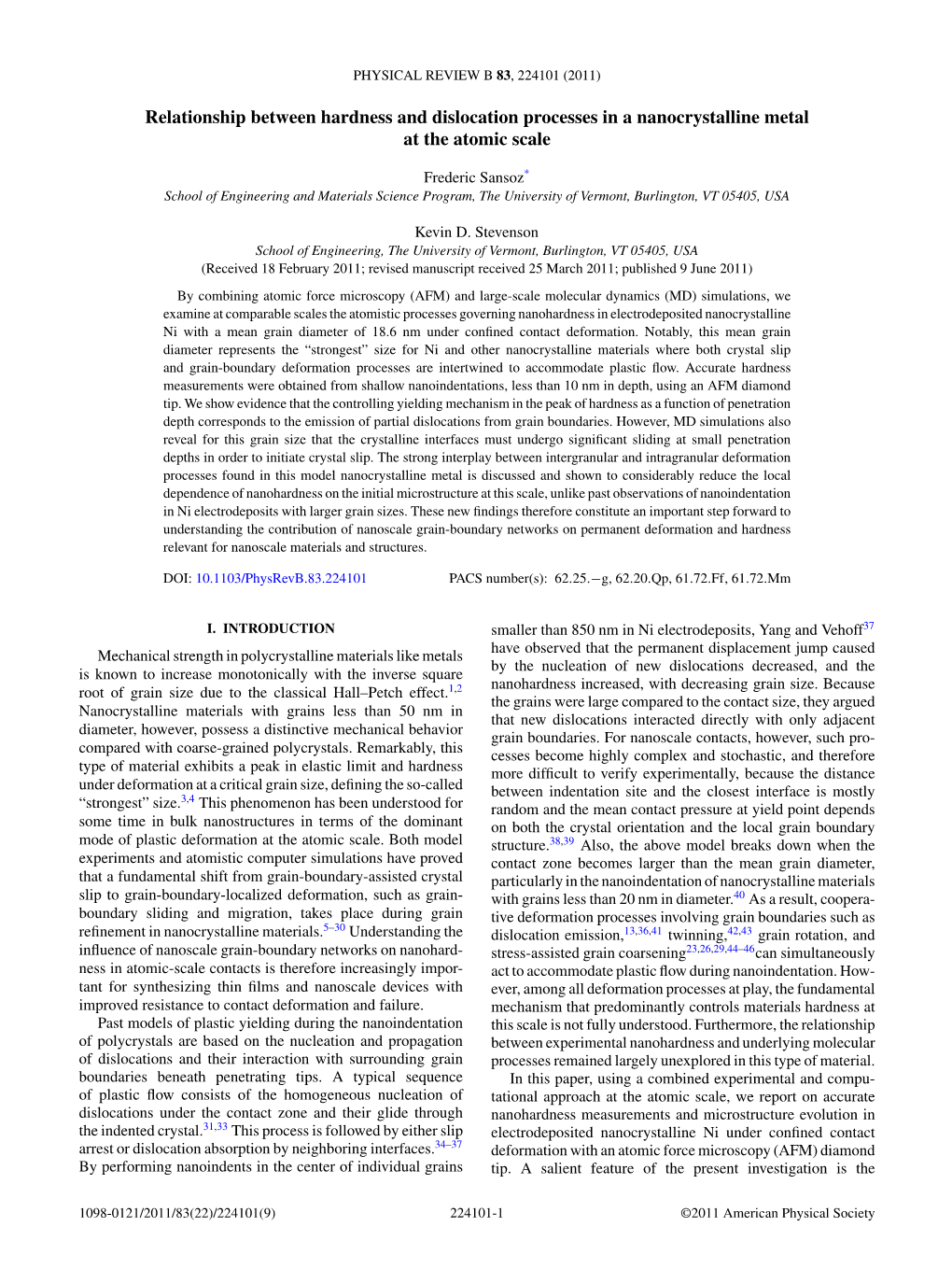 Relationship Between Hardness and Dislocation Processes in a Nanocrystalline Metal at the Atomic Scale