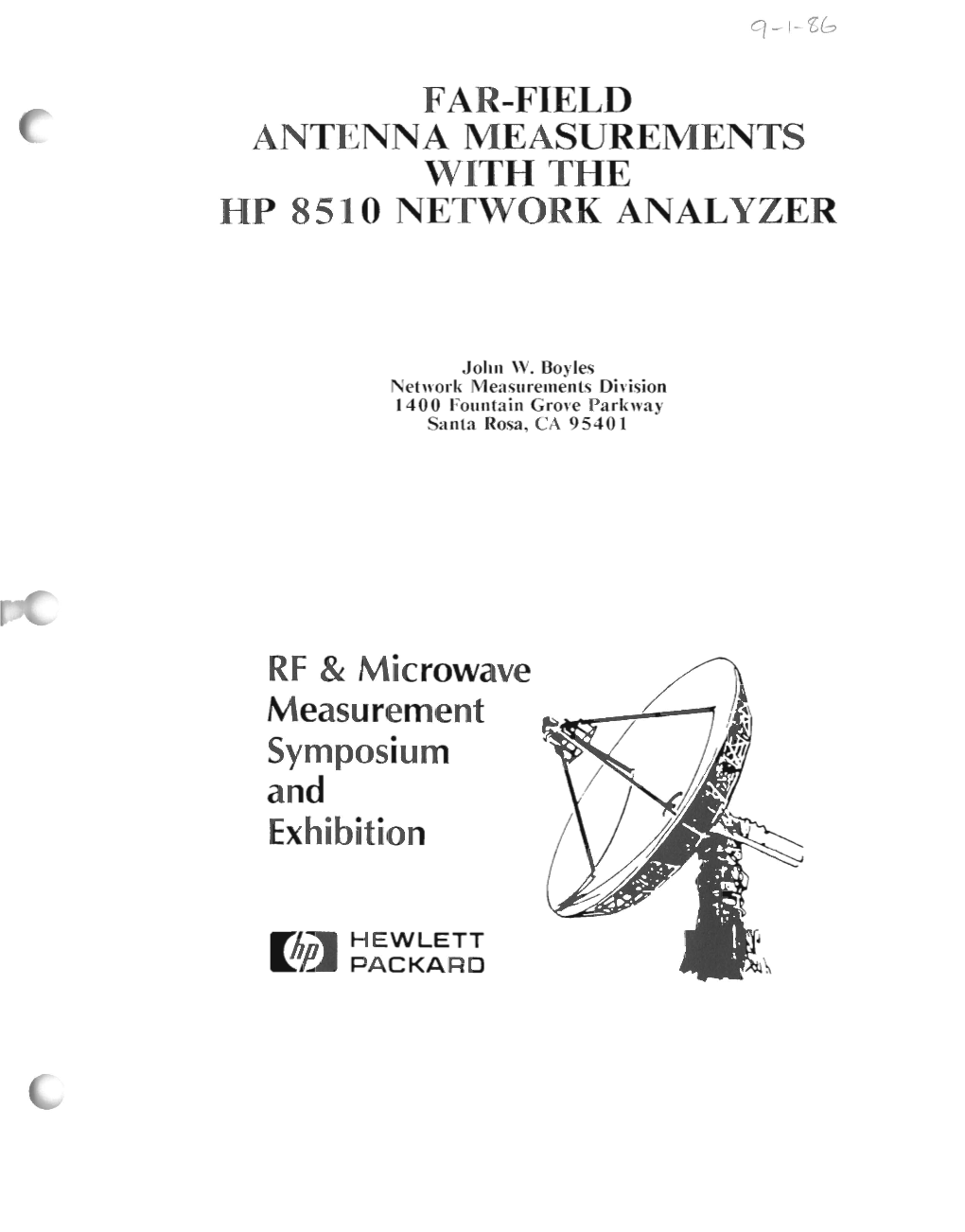 Far-Field Antenna Measurements with the Hp 8510 Network Analyzer