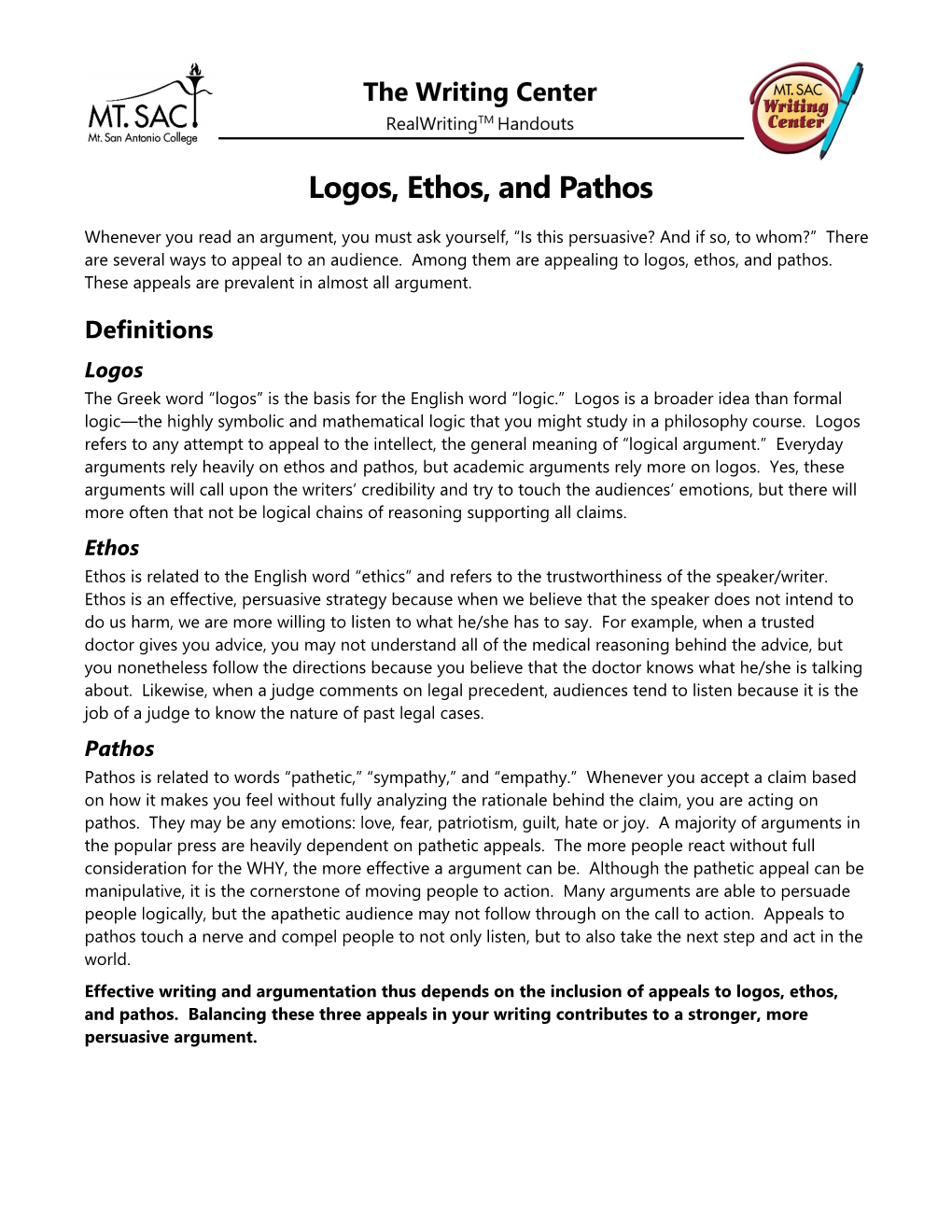 Logos Ethos and Pathos