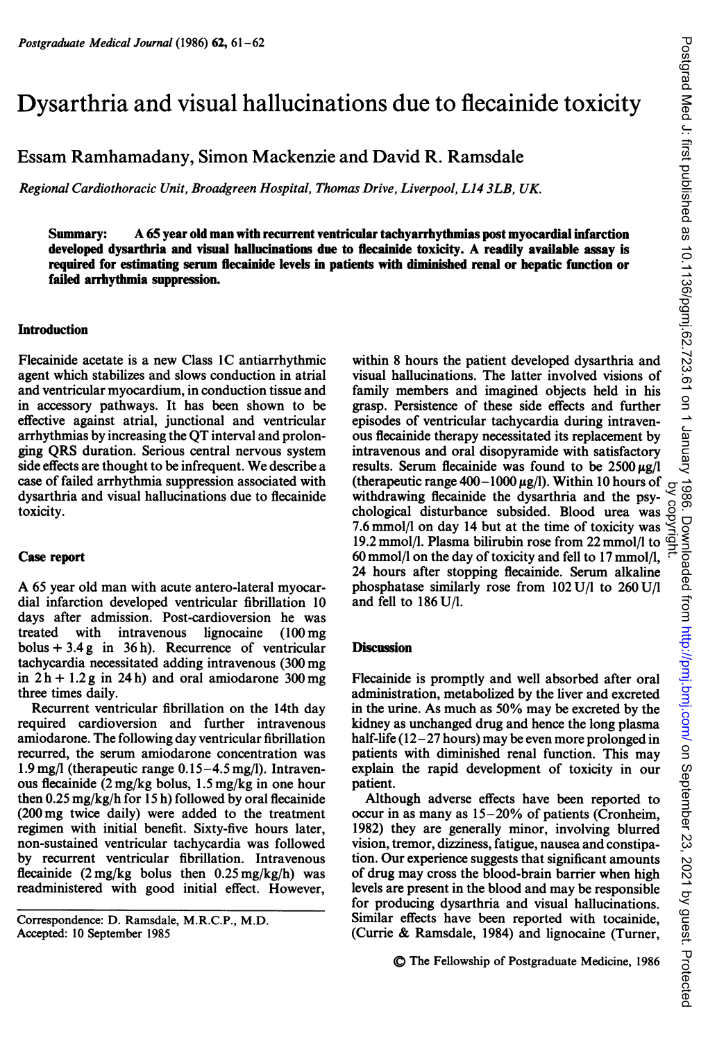 Dysarthria and Visual Hallucinations Due to Flecainide Toxicity