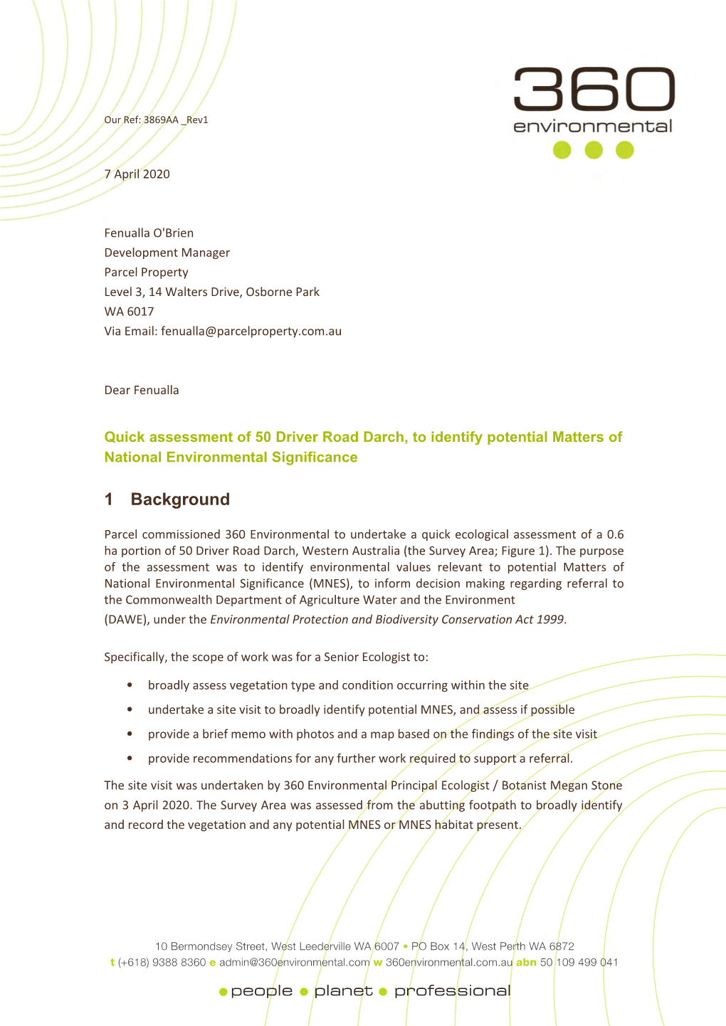 Quick Assessment of 50 Driver Road Darch, to Identify Potential Matters of National Environmental Significance