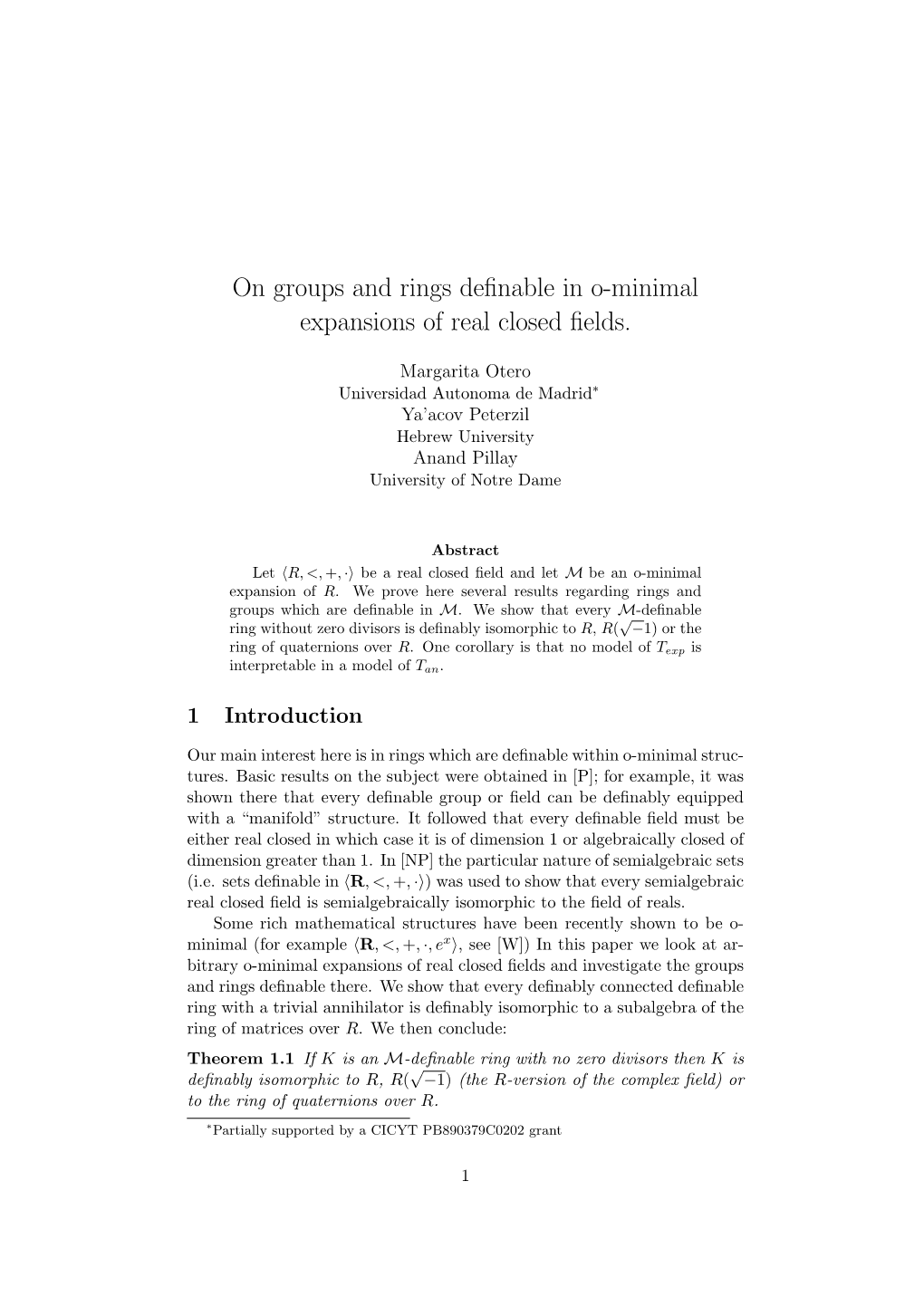 On Groups and Rings Definable in O-Minimal Expansions of Real