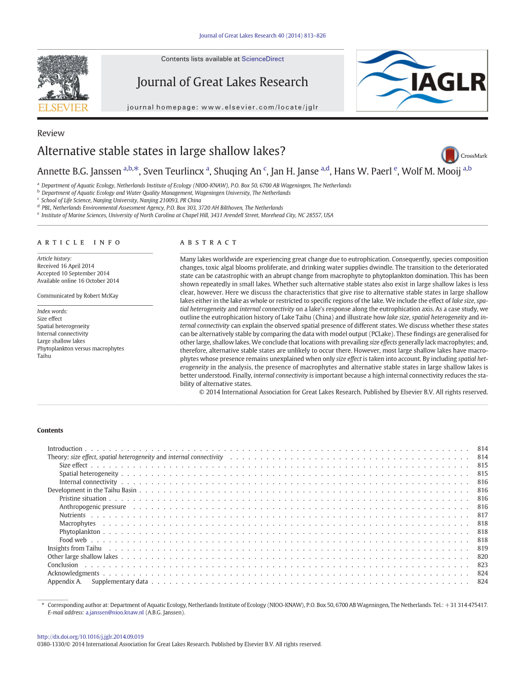 Alternative Stable States in Large Shallow Lakes?