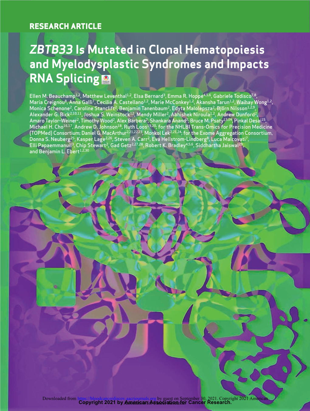 ZBTB33 Is Mutated in Clonal Hematopoiesis and Myelodysplastic Syndromes and Impacts RNA Splicing