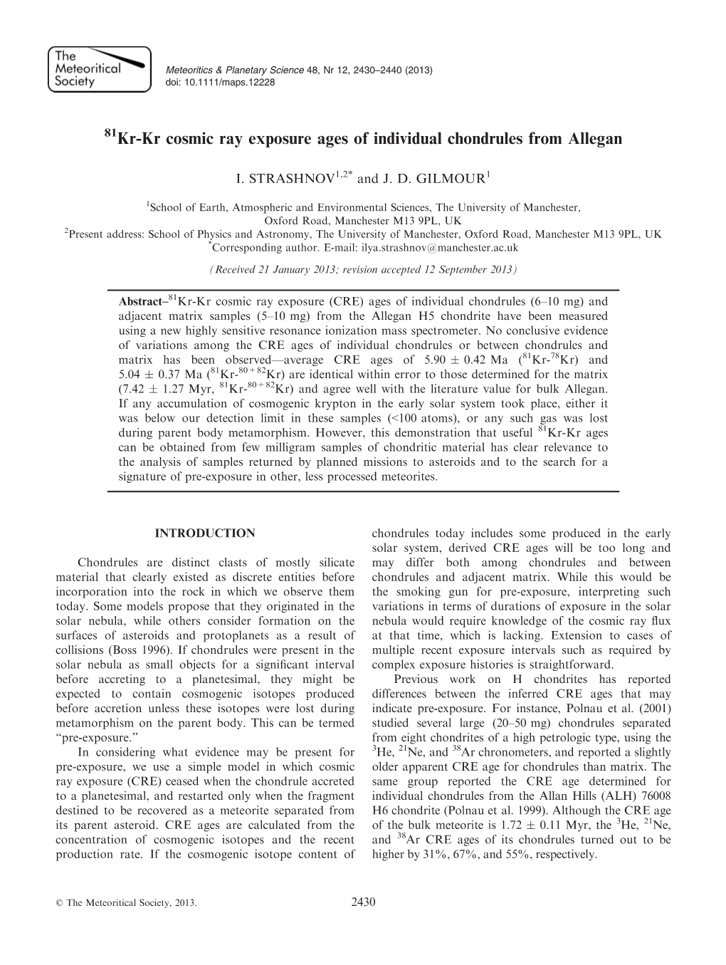 81Krkr Cosmic Ray Exposure Ages of Individual Chondrules from Allegan