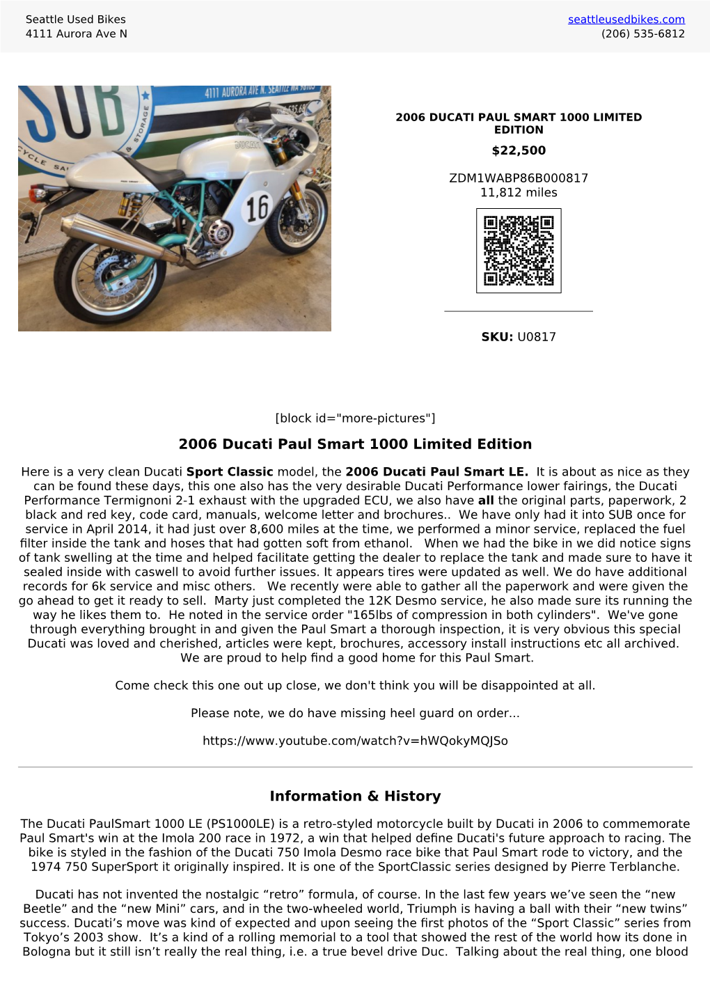 2006 Ducati Paul Smart 1000 Limited Edition Information & History