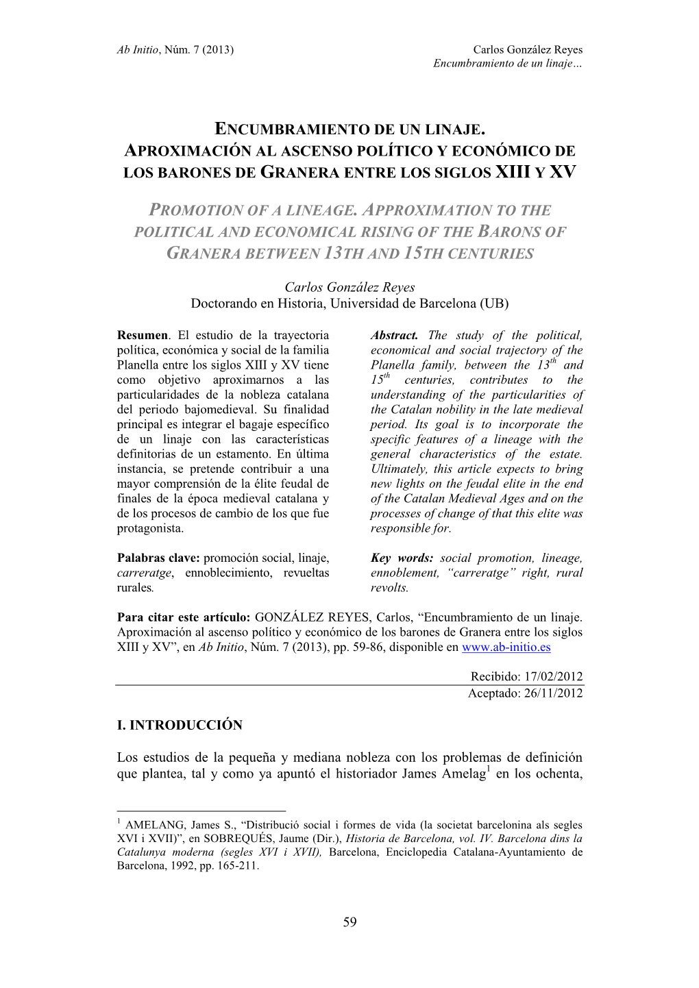 Encumbramiento De Un Linaje. Aproximación Al Ascenso Político Y Económico De Los Barones De Granera Entre Los Siglos Xiii Y Xv