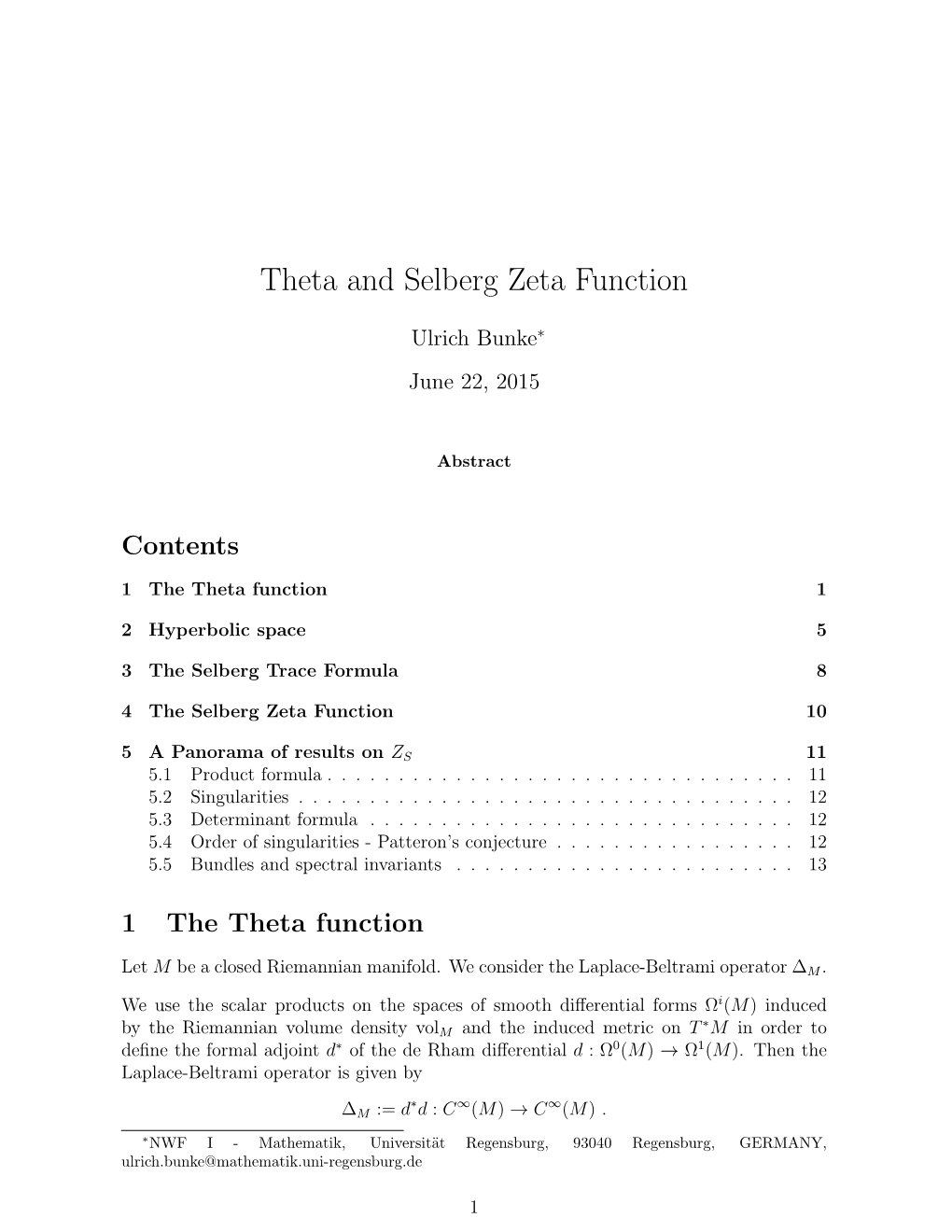 Theta and Selberg Zeta Function