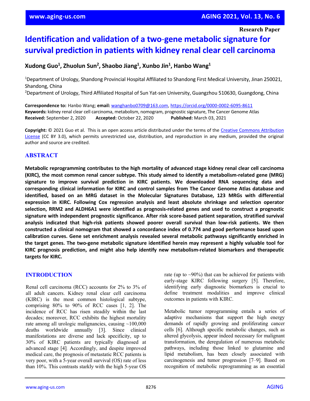 Gene Metabolic Signature for Survival Prediction in Patients with Kidney Renal Clear Cell Carcinoma