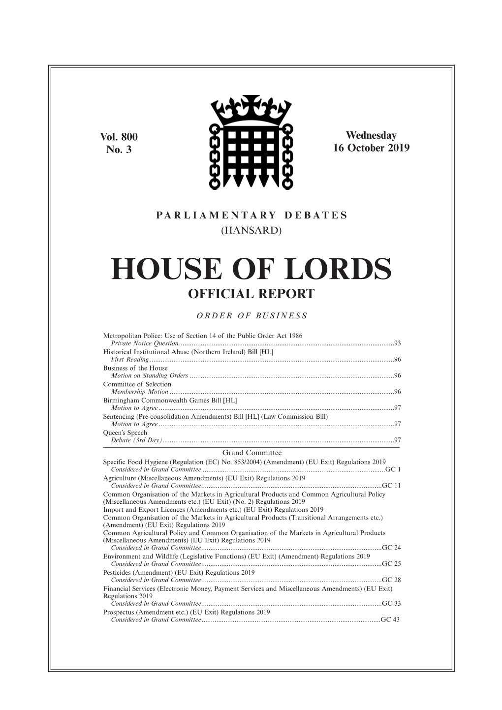 House of Lords Official Report