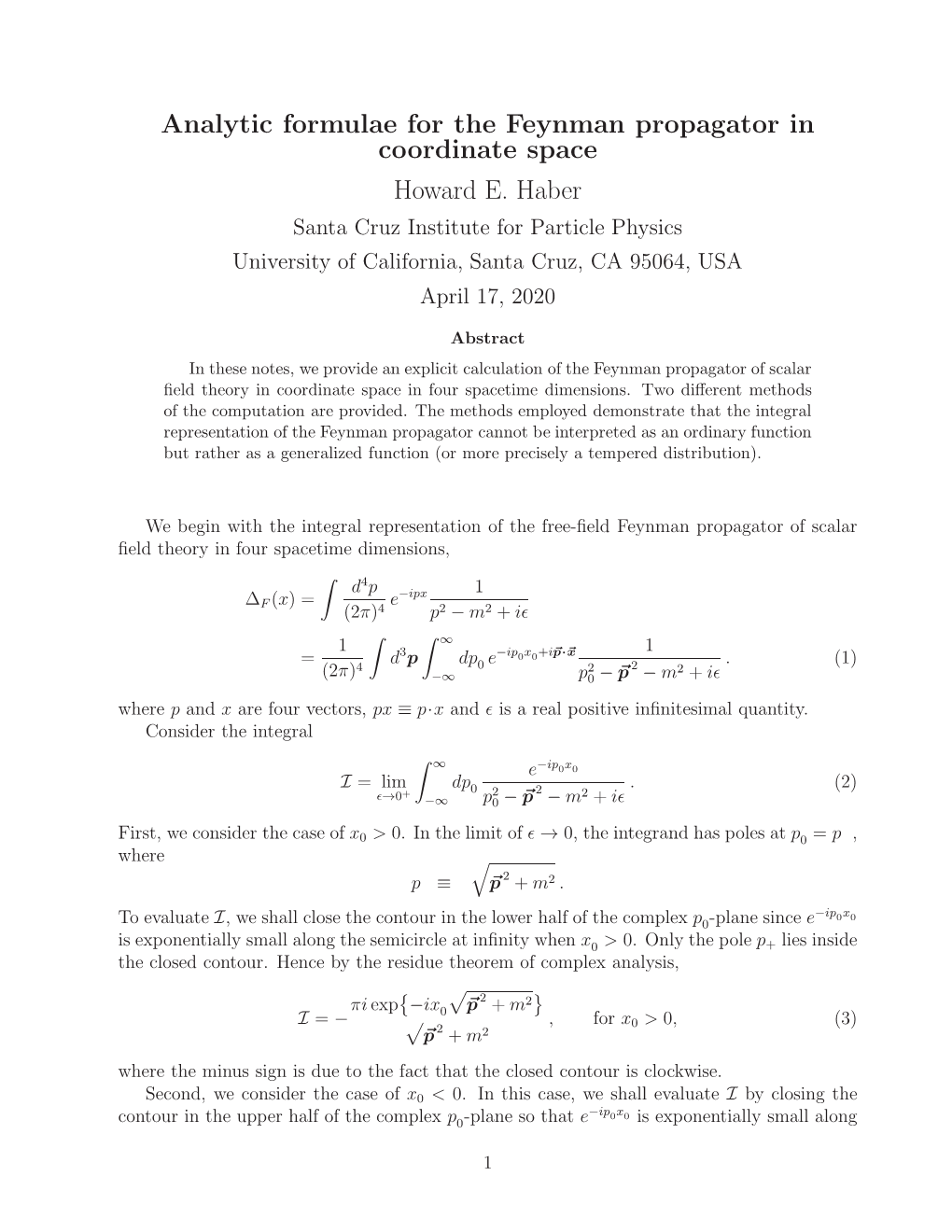 Analytic Formulae for the Feynman Propagator in Coordinate Space Howard E