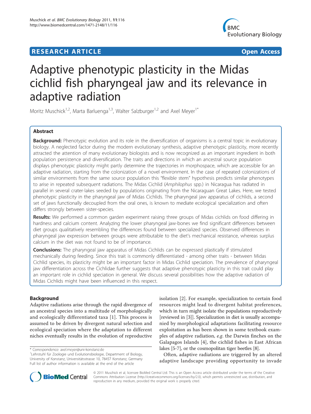 Adaptive Phenotypic Plasticity in the Midas Cichlid Fish Pharyngeal Jaw