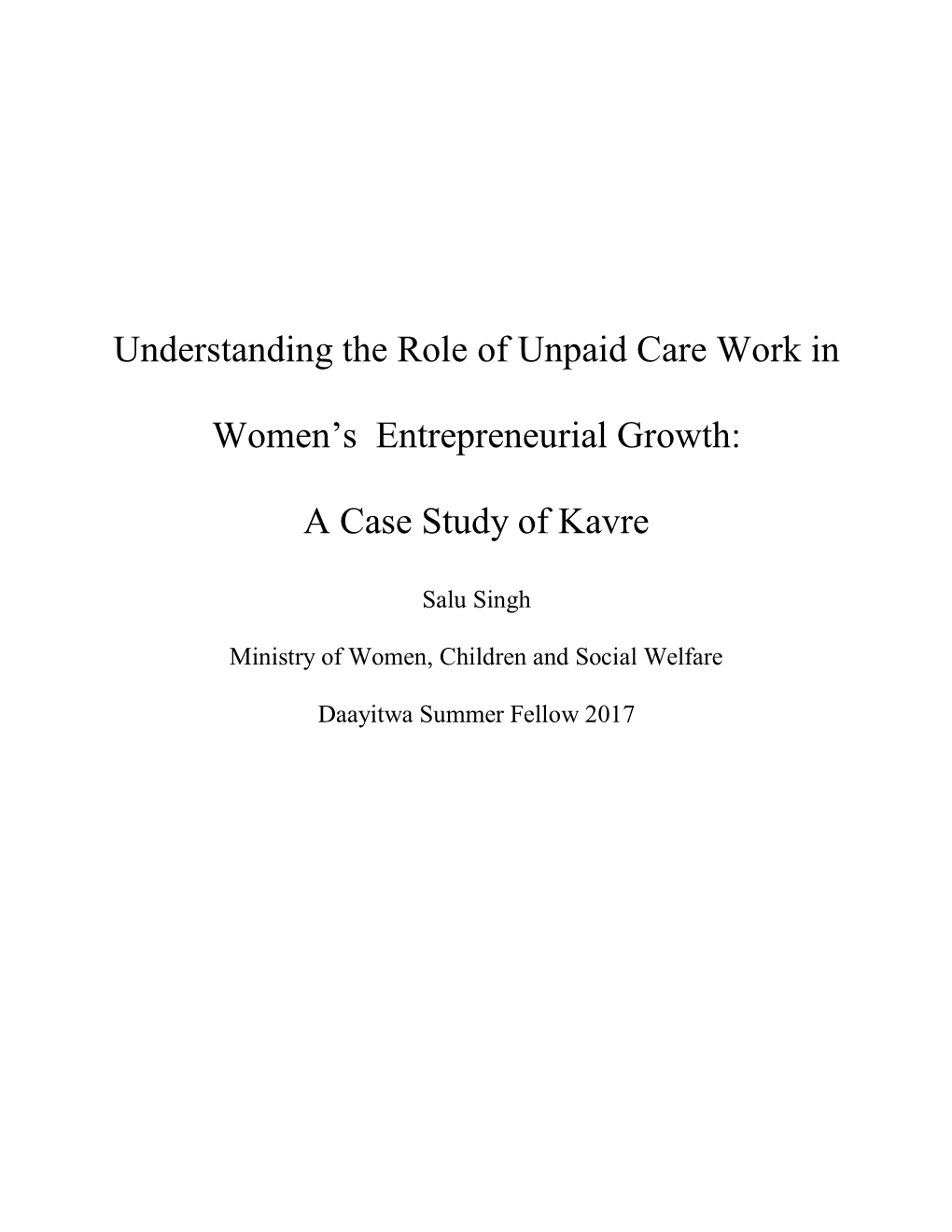 Understanding the Role of Unpaid Care Work in Women's