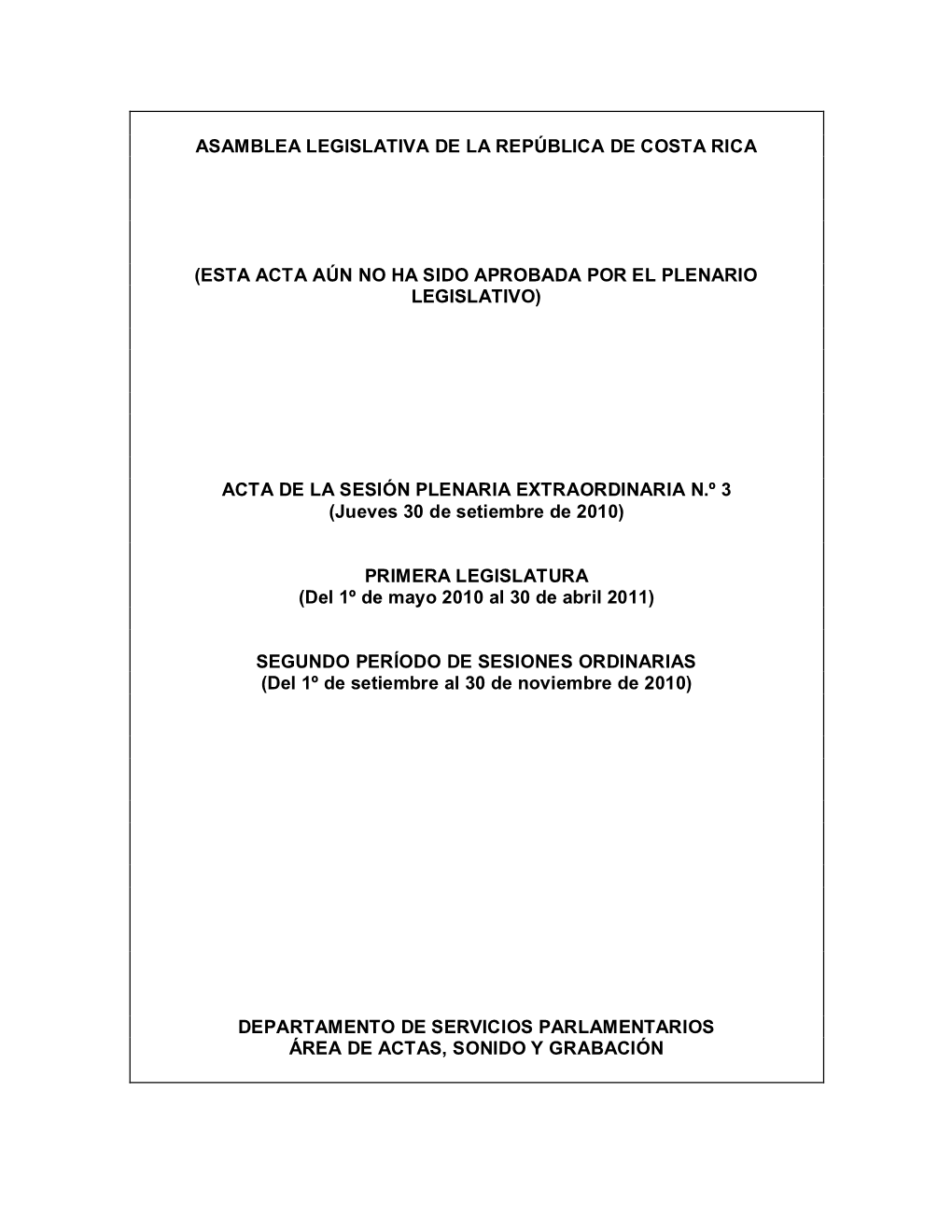 Asamblea Legislativa De La República De Costa Rica