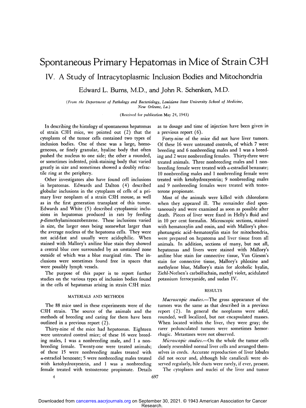 Spontaneous Primary Hepatomas in Mice of Strain C3H IV