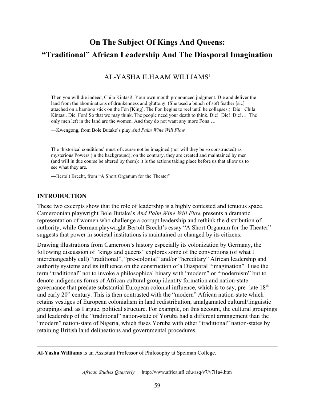 “Traditional” African Leadership and the Diasporal Imagination