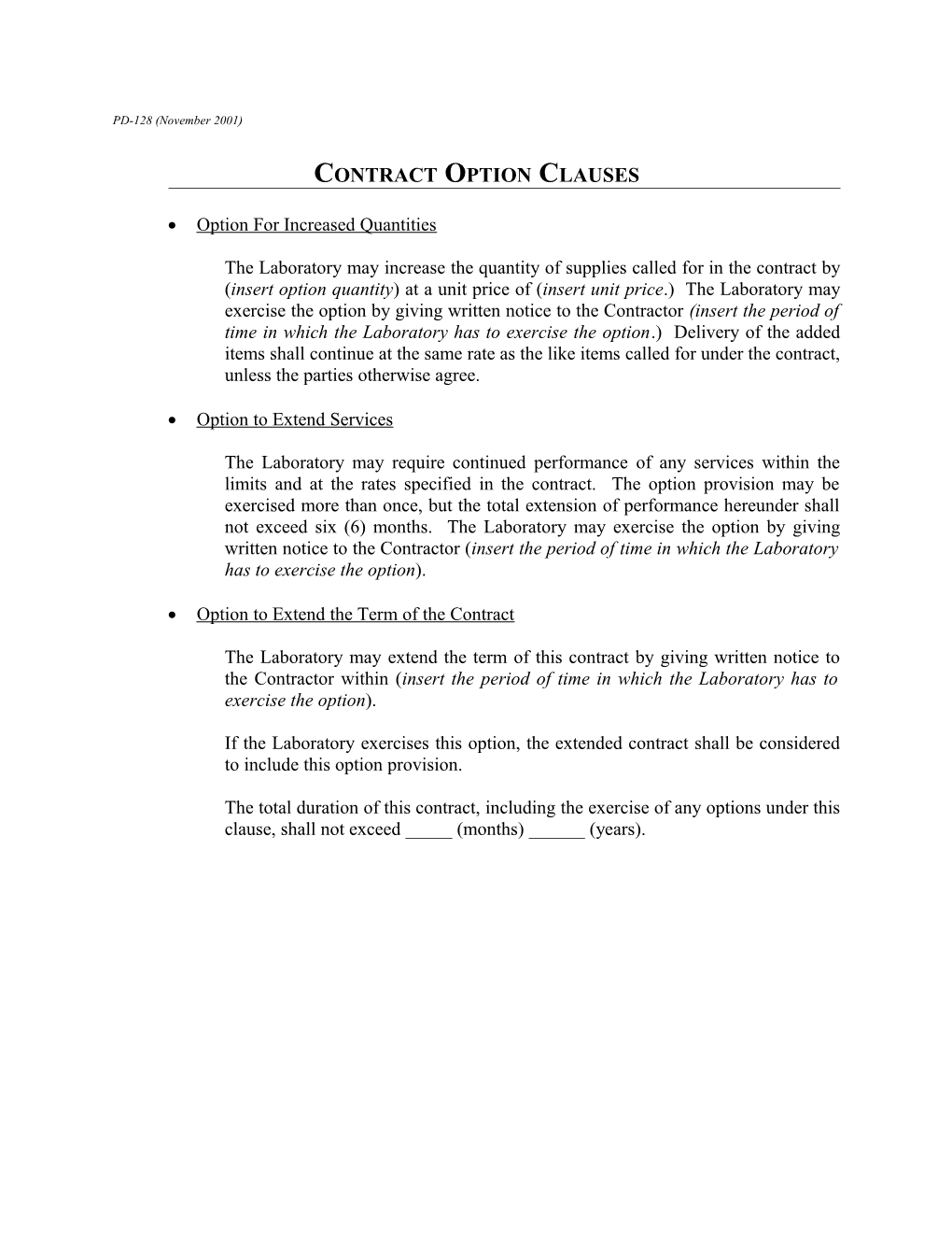 Contract Option Clauses