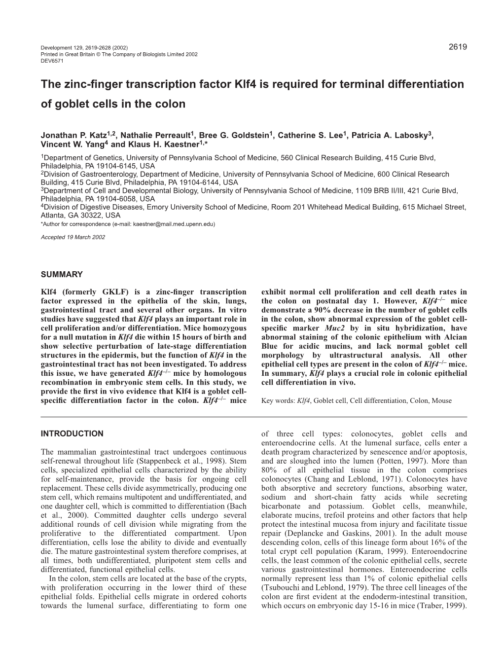 Klf4 Directs Goblet Cell Differentiation 2621