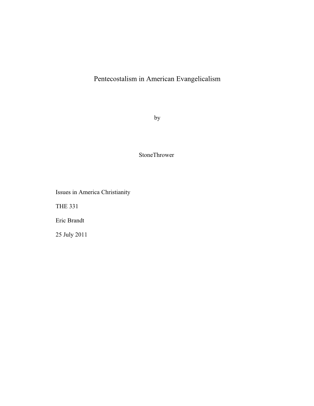 Pentecostalism in American Evangelicalism