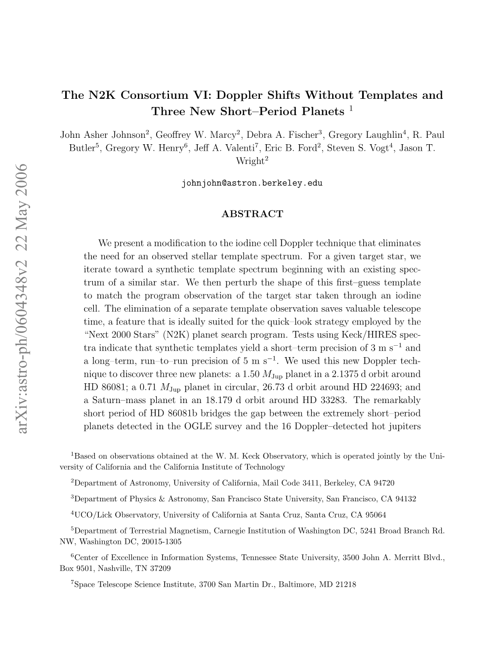 The N2K Consortium VI: Doppler Shifts Without Templates and Three