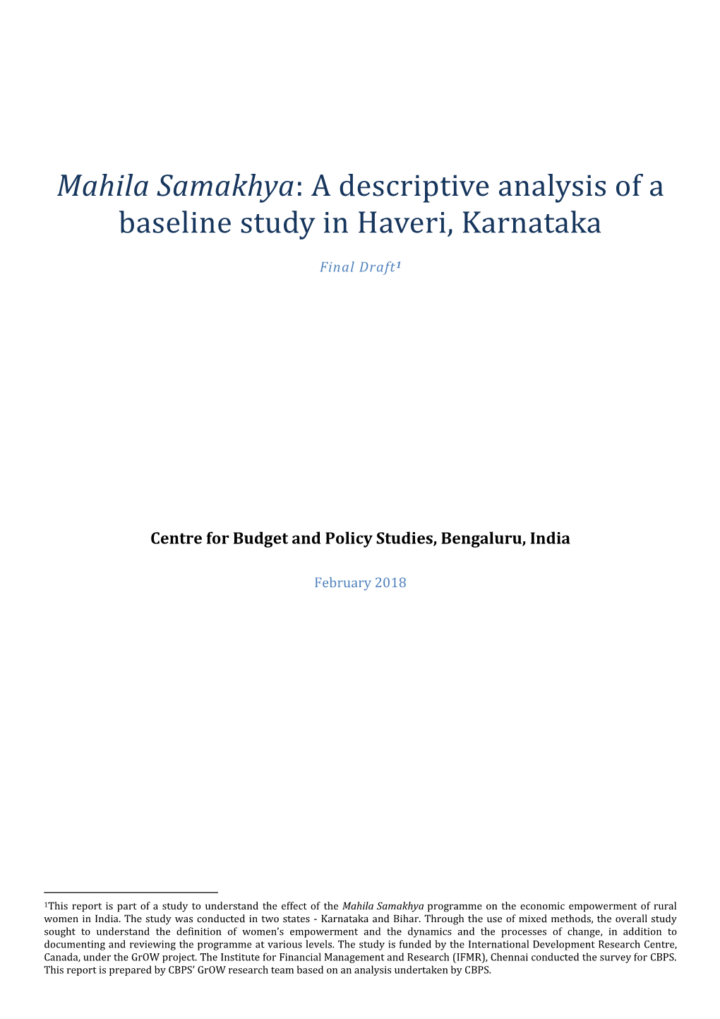 A Descriptive Analysis of Baseline Study in Haveri, Karnataka