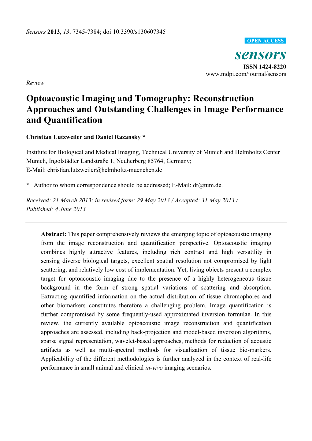 Optoacoustic Imaging and Tomography: Reconstruction Approaches and Outstanding Challenges in Image Performance and Quantification