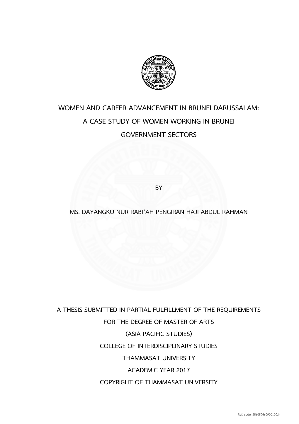 Women and Career Advancement in Brunei Darussalam: a Case Study of Women Working in Brunei Government Sectors