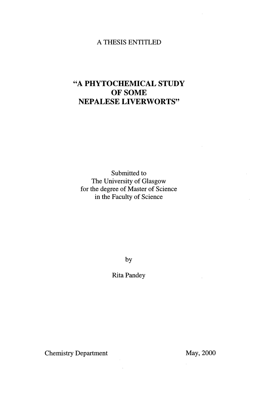 “A Phytochemical Study of Some Nepalese Liverworts”