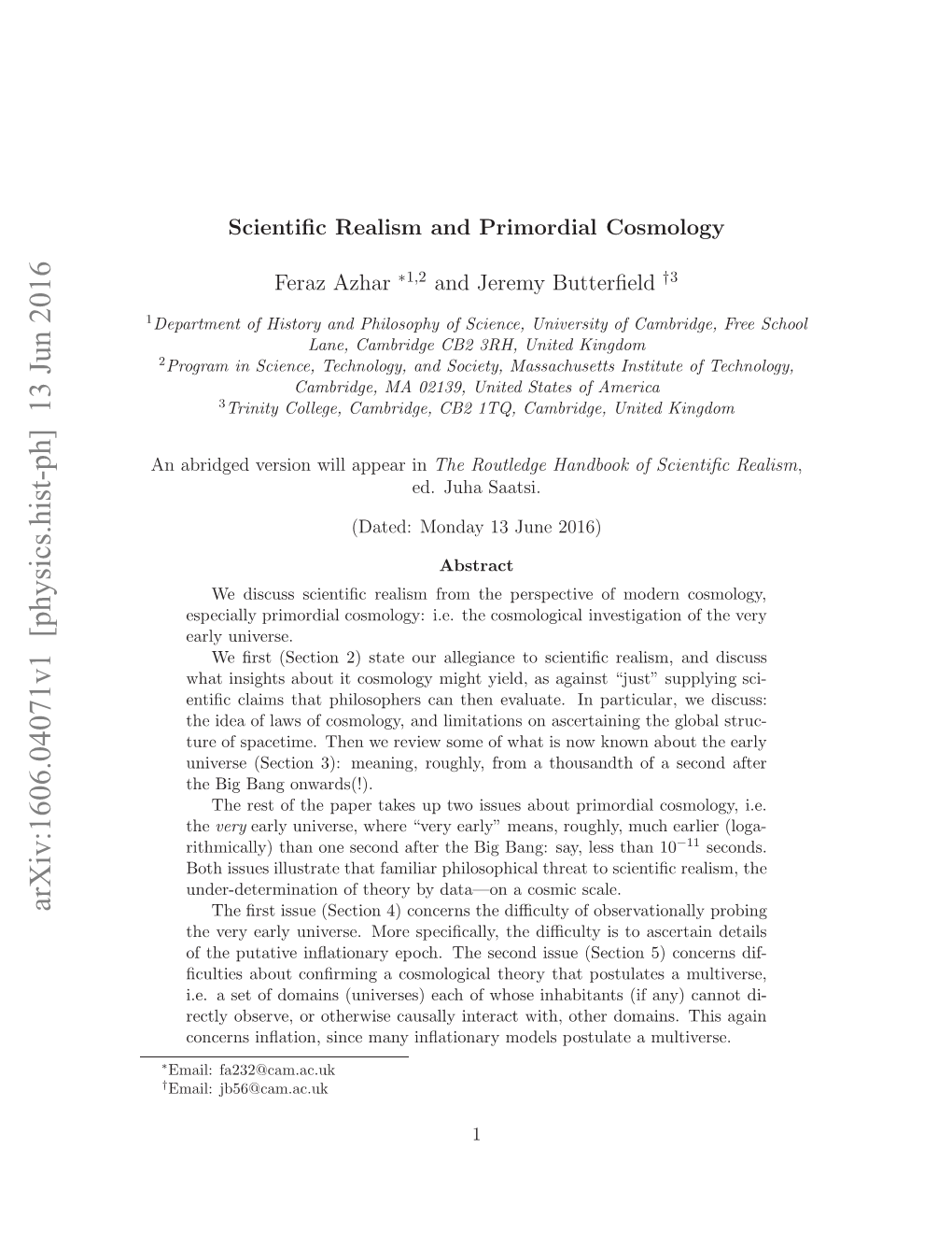 Scientific Realism and Primordial Cosmology