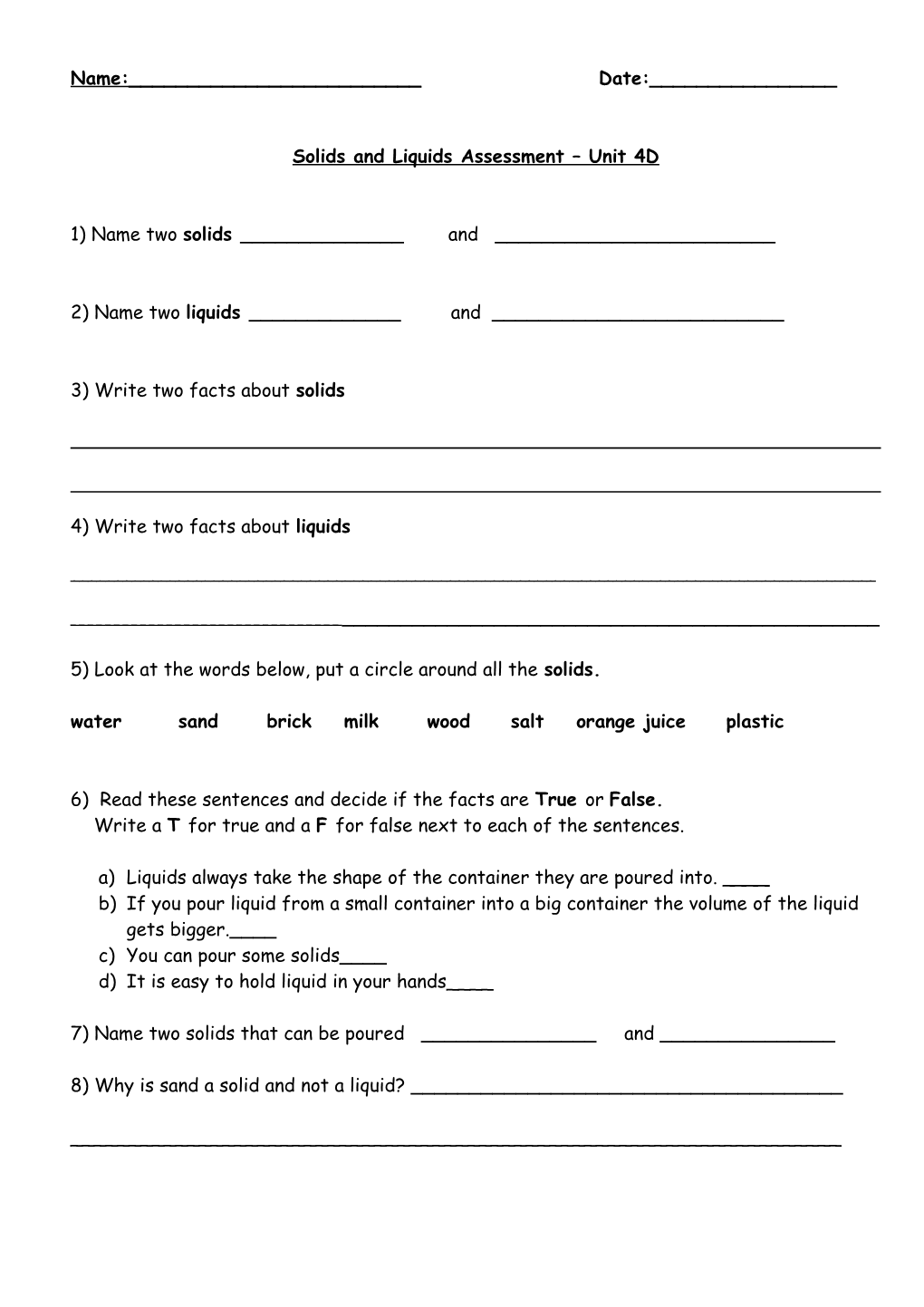 Solids and Liquids Assessment Unit 4D