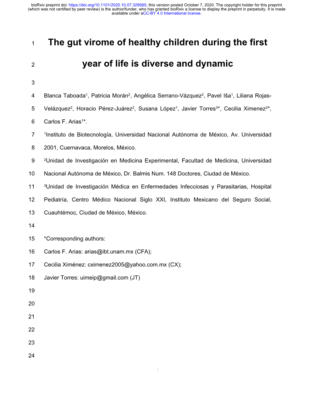 The Gut Virome of Healthy Children During the First Year of Life Is Diverse and Dynamic