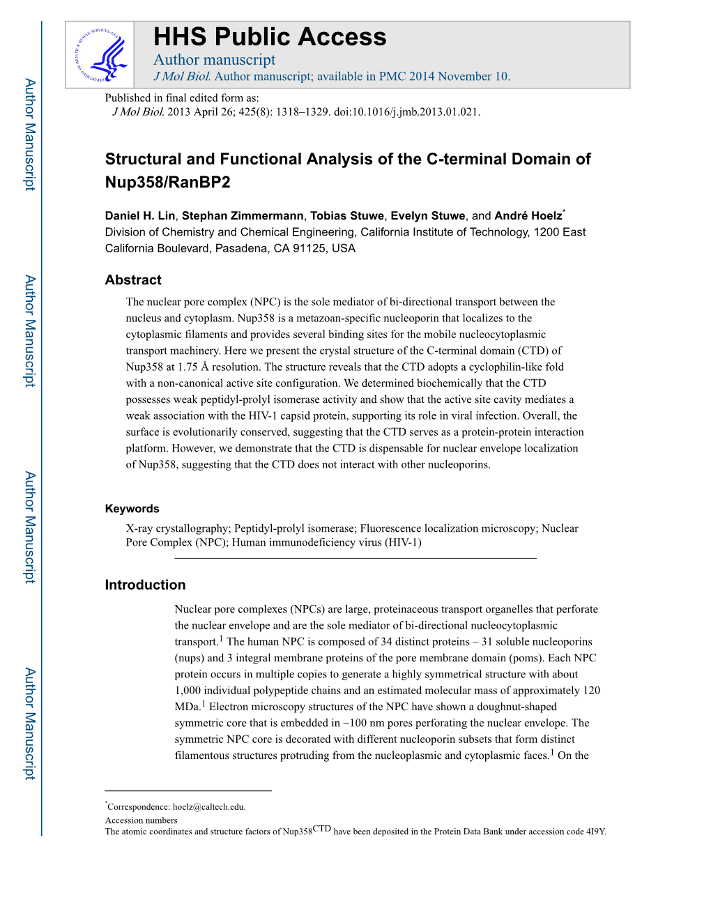 Structural and Functional Analysis of the C-Terminal Domain of Nup358/Ranbp2