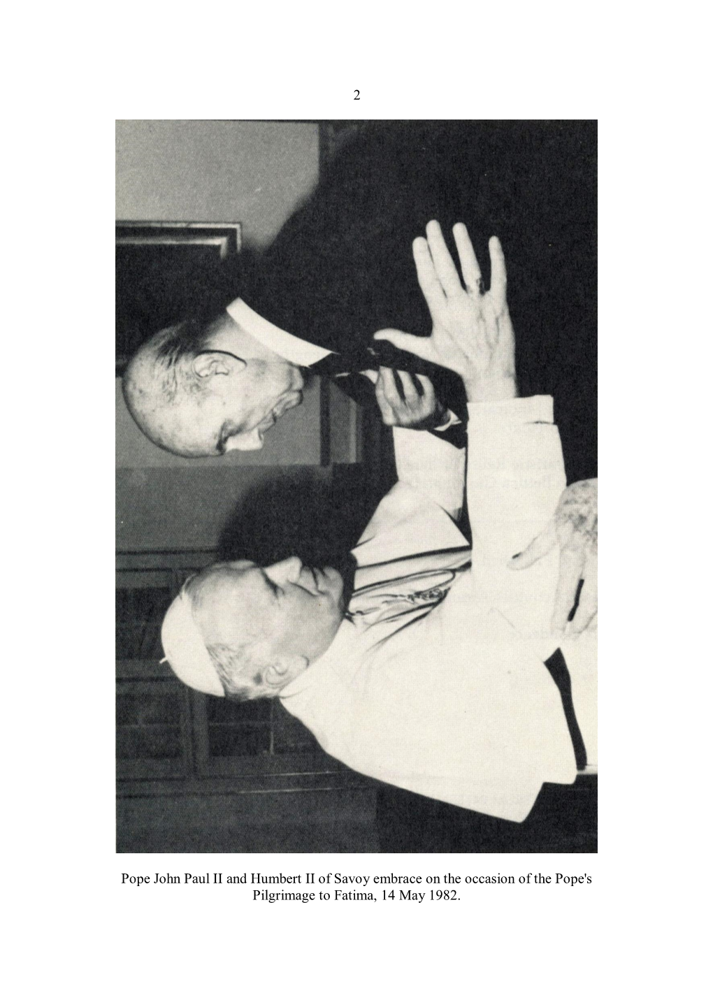 Humbert II of Savoy Embrace on the Occasion of the Pope's Pilgrimage to Fatima, 14 May 1982