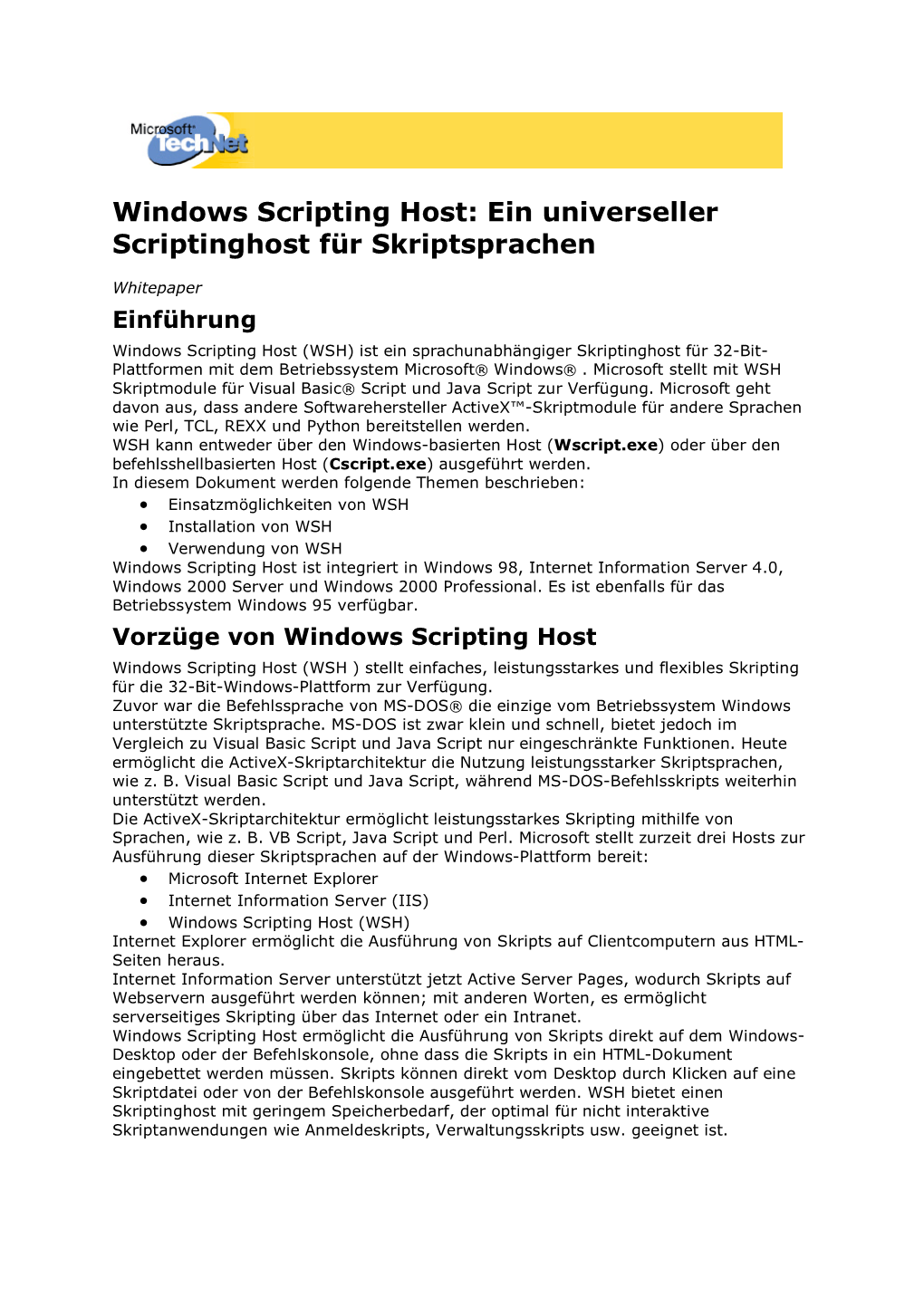 Windows Scripting Host: Ein Universeller Scriptinghost Für Skriptsprachen