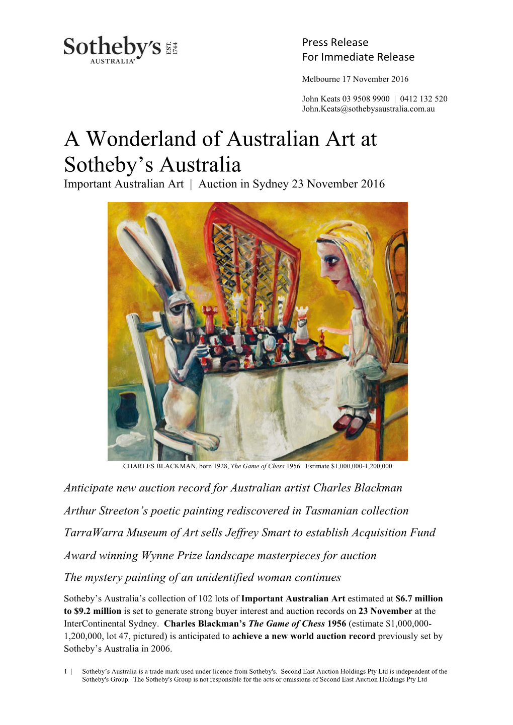 A Wonderland of Australian Art at Sotheby's Australia