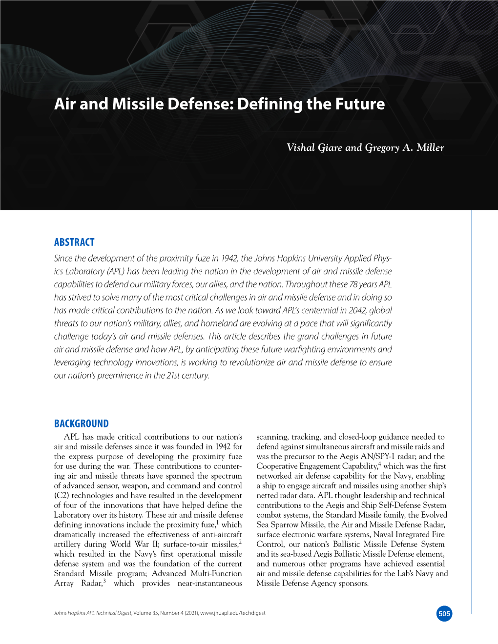 Air and Missile Defense: Defining the Future