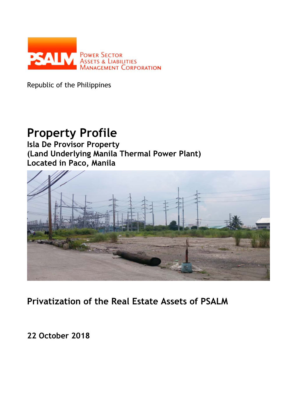 Property Profile Isla De Provisor Property (Land Underlying Manila Thermal Power Plant) Located in Paco, Manila