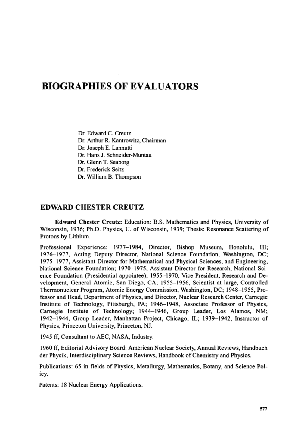 Biographies of Evaluators