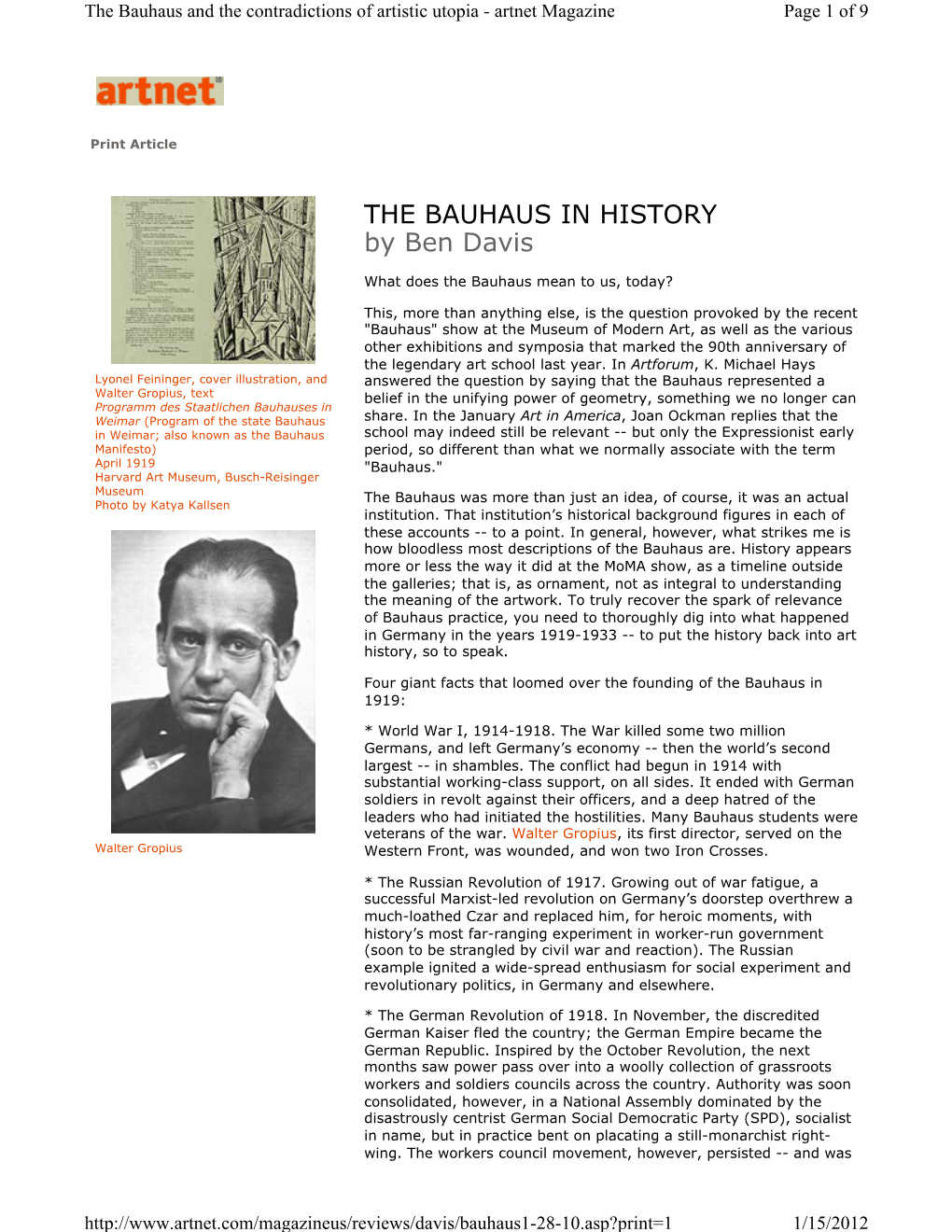 The Bauhaus in History (Artnet Magazine)