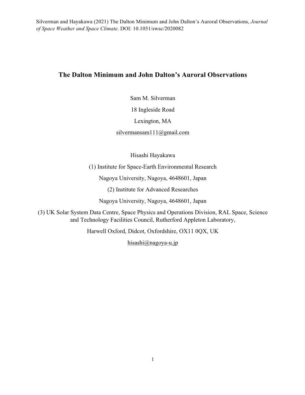 The Dalton Minimum and John Dalton's Auroral Observations