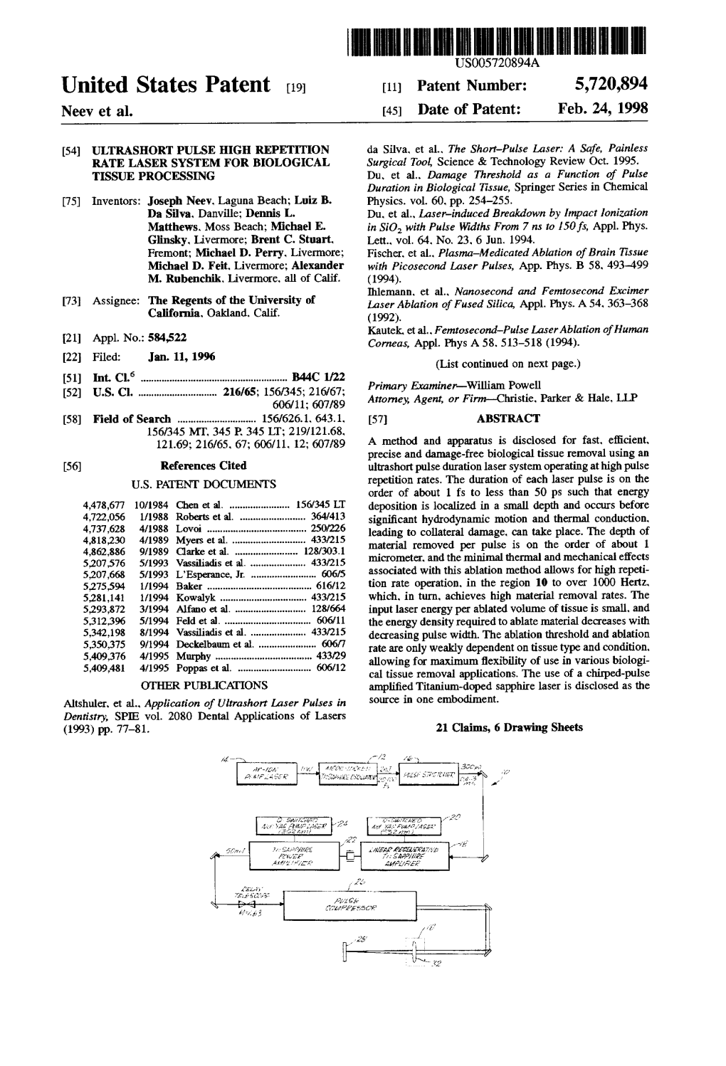 United States Patent (19) 11 Patent Number: 5,720,894 Neev Et Al