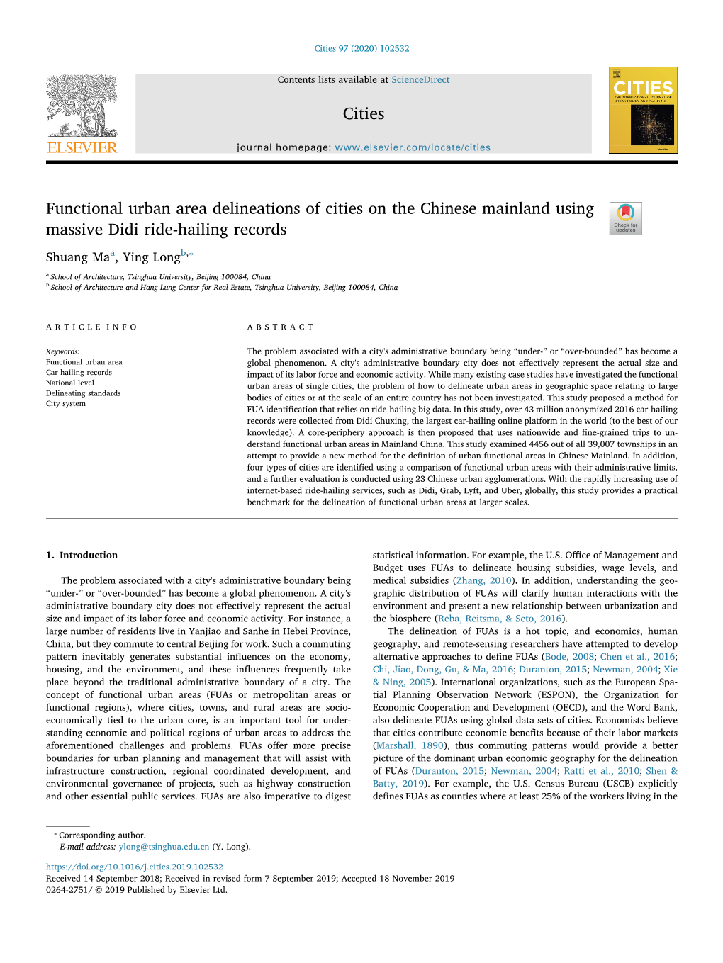 Functional Urban Area Delineations of Cities on the Chinese Mainland